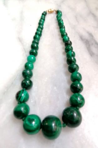 ANTICA BELLA COLLANA SCALARE IN AUTENTICA MALACHITE, 1960 CIRCA. - Foto 6