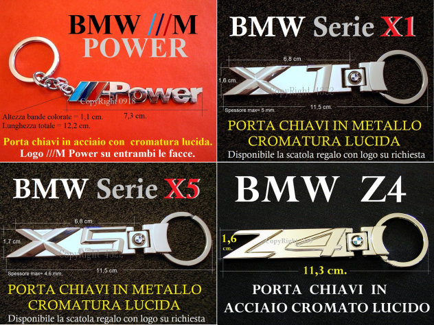 BMW M POWER X1 X5 Z4 Portachiavi chiavi in metallo cromato con scatola regalo
