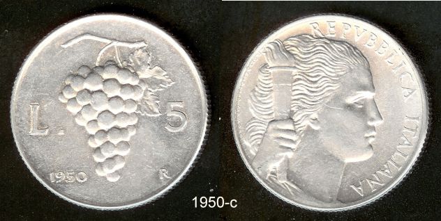 ITALIA 1949-1950 Monete 5 Lire - Foto 6