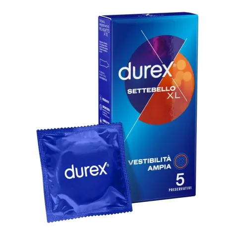Durex Settebello - XL Extralarge Profilattico Vestibilità Ampia, 5 preservativi