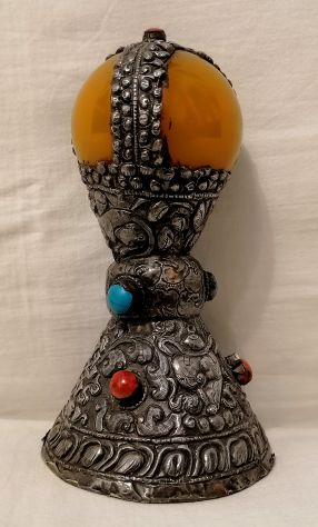 ANTICO SIGILLO IN ARGENTO, BACHELITE, PIETRE E MADREPORA, NEPAL, XX SECOLO. - Foto 2