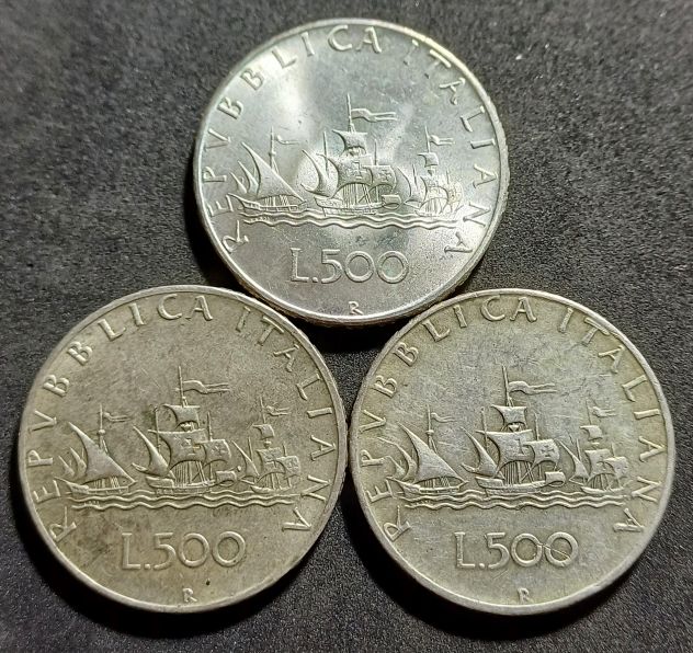 Lire 500 CARAVELLE argento 1965 - 1966, 3 MONETE. - Foto 4