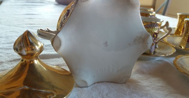 1920 ca.-Servizio Caffè per 8 in porcellana con rilievi+oro zecchino e lustri - Foto 6