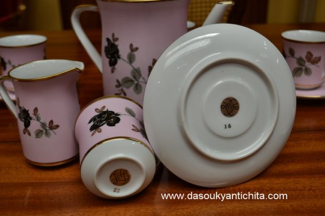 Servizio da caffè da sei in porcellana rosa di Sevres anni 50/60 - Foto 4
