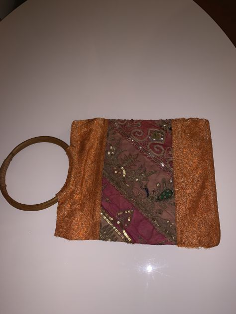 UNA BORSA IN STOFFA HIPPIE VINTAGE CON MANICI IN BAMBOO ANNI '90 ARANCIO ESTIVA - Foto 5