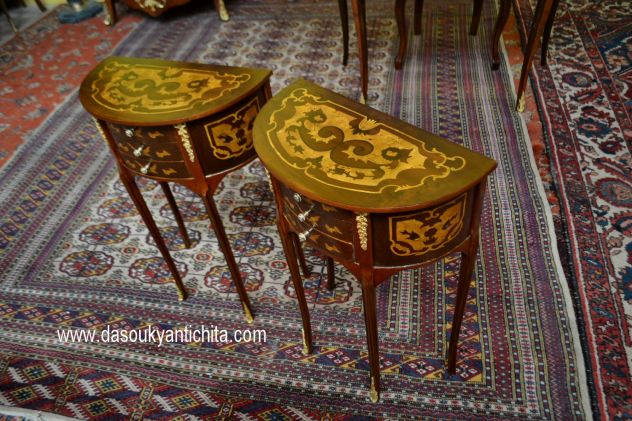 Coppia di tavolini-comodini mezzo giro stile Luigi XV - Foto 8