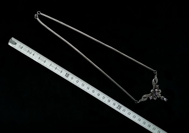 SPETTACOLARE E RAFFINATO COLLIER IN ARGENTO CESELLATO, AMETISTE E MARCASITI. - Foto 9