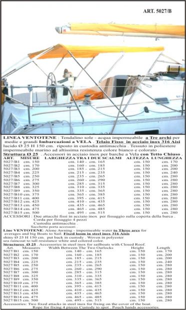 Tendalini Bimini Cappottine in Acciaio per Barche a Vela