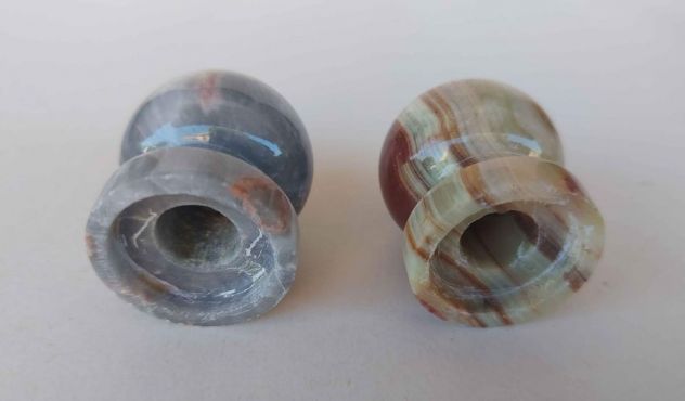Coppia Copri tappo di sughero in alabastro marrone e verde grigio - Foto 2