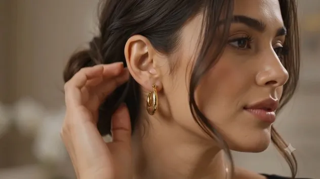 Gold Chunky Huggie Hoop Earrings for Women - Foto 3