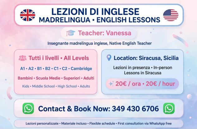SI IMPARTISCONO LEZIONI DI MADRELINGUA INGLESE