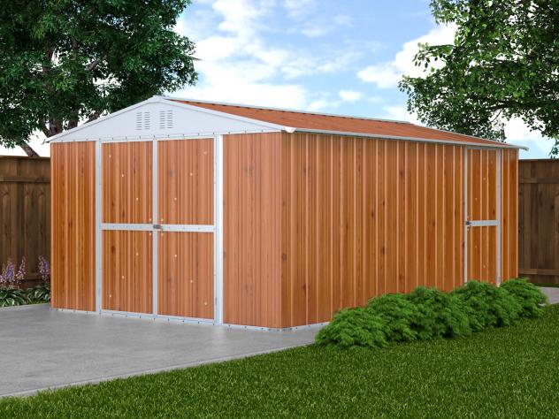 Box in Acciaio Zincato Casetta da Giardino in Lamiera 3.27 x 4.59 m x h2.17 m - 201 KG – 15,01 metri quadri – LEGNO - Foto 5