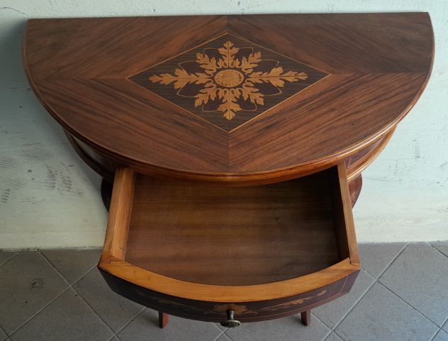 Consolle Antica XVIII SECOLO a mezza Luna in legno di Noce con un cassetto - Foto 5