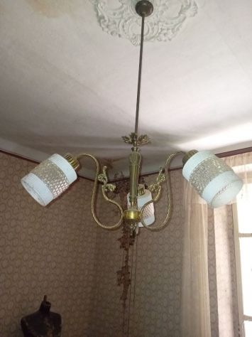 Lampadario vintage ottone e vetro