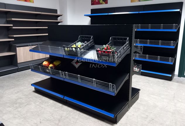 GONDOLA FRUTTA IN FERRO NERO DA 203 CON PIANO BASE 50 E PIANI DA 50 - Foto 3