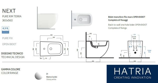 BIDET HATRIA FILO PARETE NEXT BIANCO LUCIDO - NUOVO - Foto 3