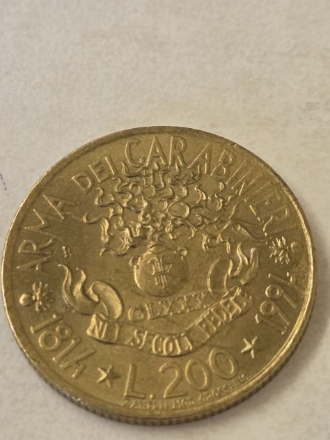 Numismatica moneta da 200 lire repubblica it. del 1994, 180° Arma Carabinieri - Foto 2