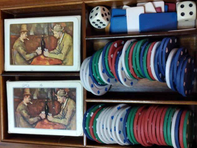 vecchia scatola in legno anni 60 DAL NEGRO piena di fiches e 2 mazzi di carte - Foto 5