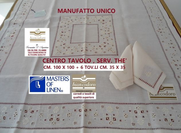 Tovaglie lino ricamo a mano con tovaglioli - Foto 3