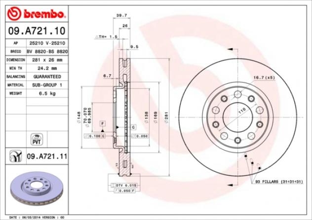 Brembo Disco  Freno 09A72111
