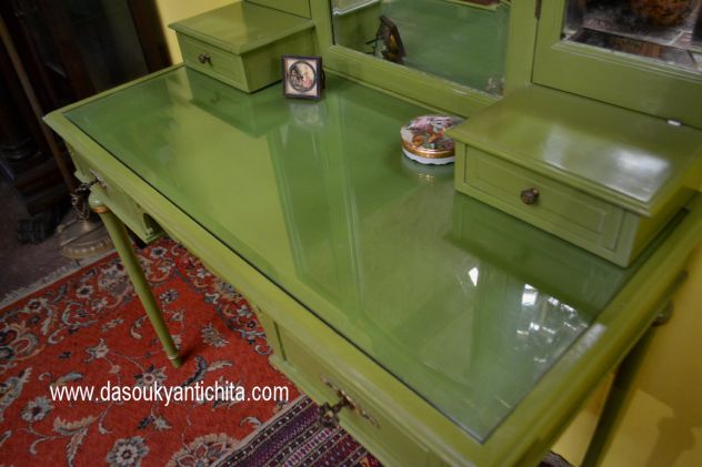 Toiletta con sedia stile Luigi XVI laccata verde salvia anni 50 - Foto 6