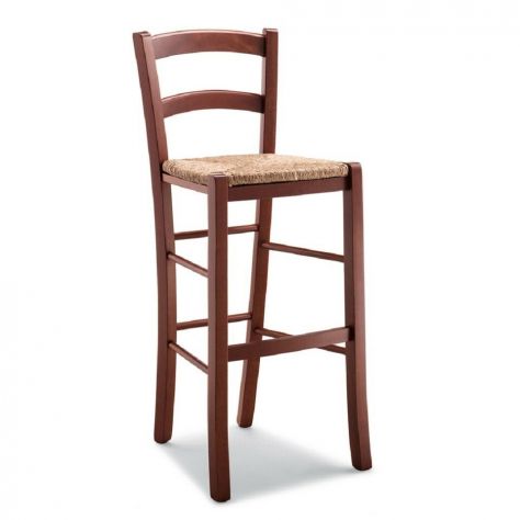 Sgabelli Per Arredamento Bar Pub In Legno Sedile Paglia Color Noce cod313P/Noce