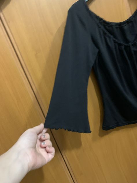 UNA MAGLIETTA DA DONNA/RAGAZZA,VINTAGE,NERA,CON MANICHE A 3/4 ELASTICIZZATA,TG S - Foto 5