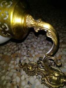 Vecchio applique con coppa in opalina d'epoca in ottone prima metà del 900 - Foto 8
