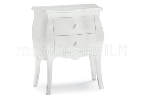 Comodino Bombato 2 Cassetti - Bianco Opaco - Nuovo