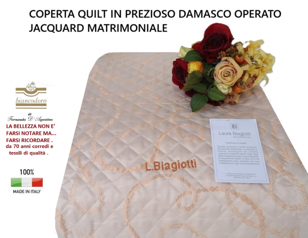 Quilt copriletto LAURA BIAGIOTTI in prezioso tessuto damascato