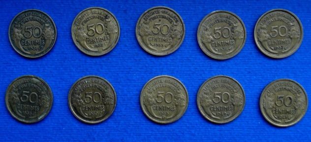 ALFA 114 - FRANCIA 50 CENTIMES 10 MONETE VEDI DESCRIZIONE