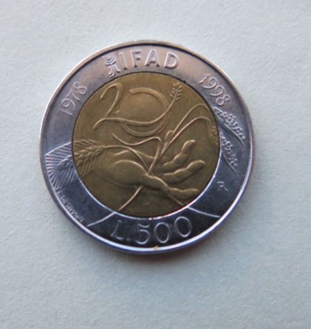 500 LIRE DEL 1998 REPUBBLICA ITALIANA 20° IFAD - CON DIFETTO DI CONIO - - Foto 3
