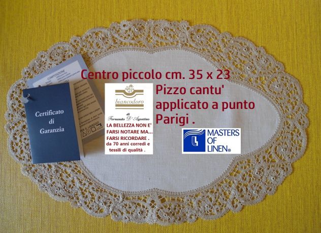 CENTRI LINO PIZZO TOMBOLO E CANTU' RICAMO A MANO COMPLETO 6 PEZZI - Foto 5