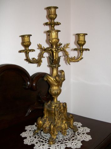 Trittico in bronzo zecchinato - Orologio &amp; 2 Candelabri. - Foto 4
