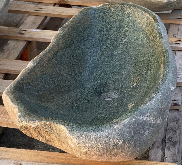 Lavabo lavandino da appoggio in pietra sasso verde - Foto 6