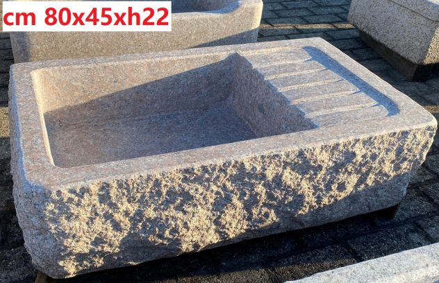 Lavello lavandino con scolapiatti in pietra granito naturale massello 80cm - Foto 4