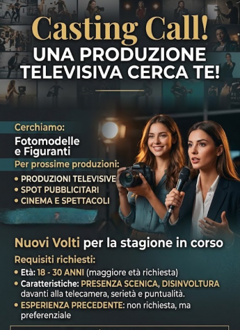 Cercasi FOTOMODELLE e figuranti per prossime produzioni televisive, spot pubblic