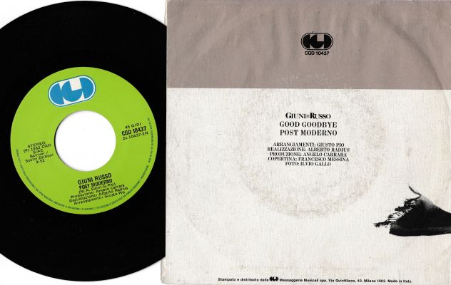 GIUNI RUSSO (F. Battiato) Good Goodbye - 7'' / 45 giri 1982 CGD Italy - Foto 2