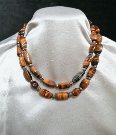 BELLISSIMA COLLANA IN AUTENTICO OCCHIO DI TIGRE, ELEMENTI E CHIUSURA ARGENTO. - Foto 3
