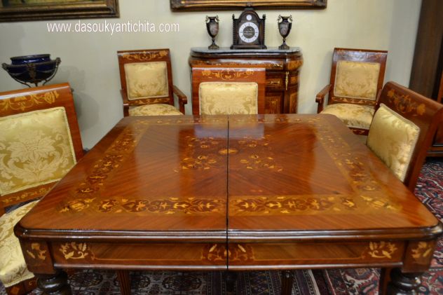 Tavolo da pranzo e da riunioni stile inglese intarsiato allungabile a 328 cm. - Foto 3