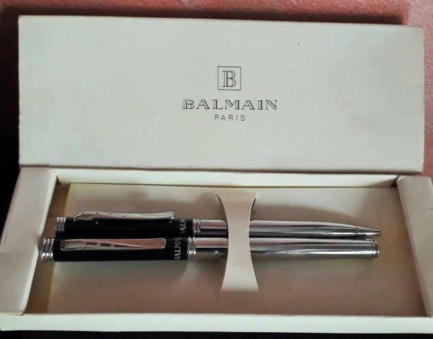 Parure vintage BALMAIN Paris formata da penna sfera e penna stilografica a cart