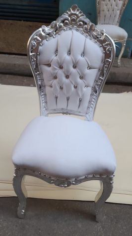 Sedia foglia argento ecopelle bianca stile barocco con spedizione