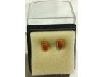 Orecchini in corallo rosso a forma ovale, in argento dorato con farfallina nuovo