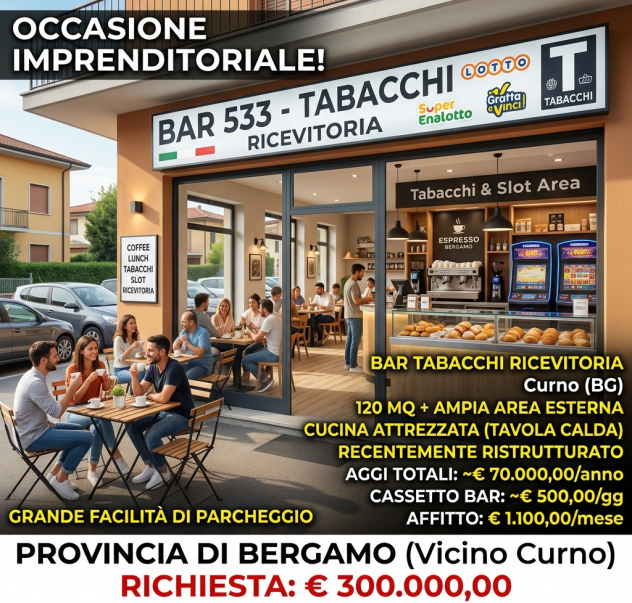 Bar tabacchi ricevitoria con 4 slot - rif. BAR533