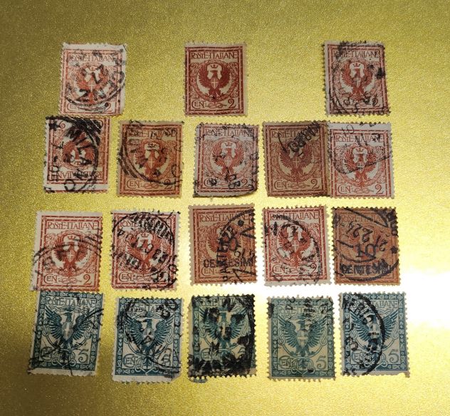 Francobolli serie floreale con aquila Sabauda 1901 - Foto 3