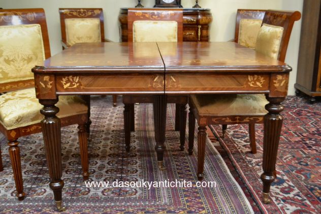 Tavolo da pranzo e da riunioni stile inglese intarsiato allungabile a 328 cm. - Foto 8