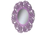 Specchiera ovale traforata con finitura colore lilla madreperla.