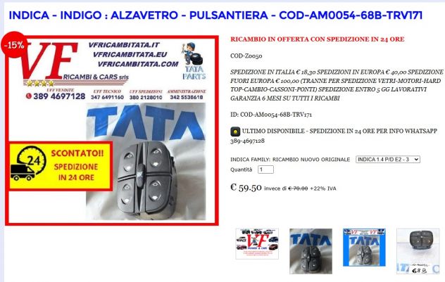 INDICA - INDIGO : ALZAVETRO - PULSANTIERA - COD-AM0054-68B-TRV171