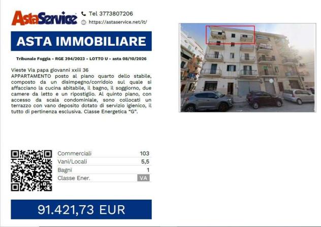 Tribunale Foggia - RGE 394/2023 - LOTTO U - Tribunale Foggia - RGE 394/2023 - LOTTO U - asta 08/10/2026