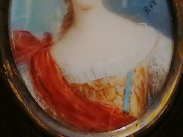SQUISITA MINIATURA RITRATTO DI DAMA FIRMATA DA GIOVANNI BASILE ROI (1866-1921). - Foto 5